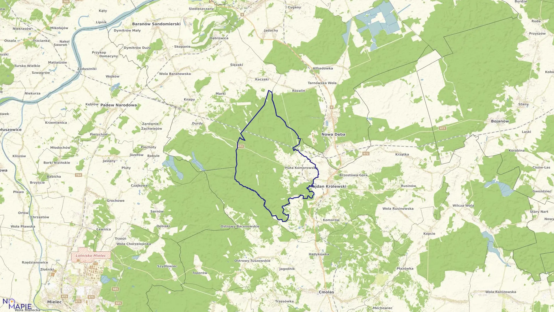 Mapa obrębu Huta Komorowska w gminie Majdan Królewski