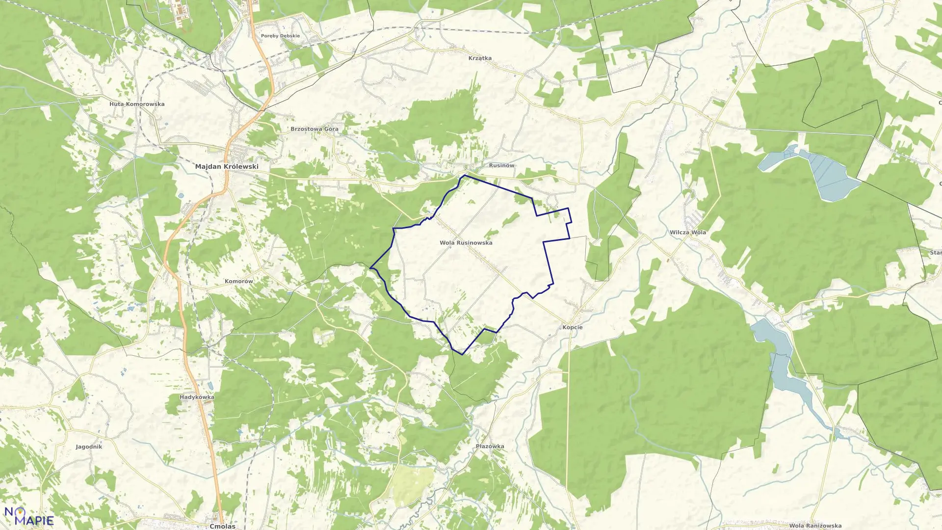 Mapa obrębu Wola Rusinowska w gminie Majdan Królewski